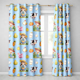 Cute Farm Girl Animals Harvest Seamless Pattern Blue Background  Readymade Eyelet Ring Top Thermal 100% Blackout Curtains
