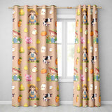 Cute Farm Girl Animals Harvest Seamless Pattern Peach Background  Readymade Eyelet Ring Top Thermal 100% Blackout Curtains