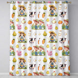Cute Farm Girl Animals Harvest Seamless Pattern Cream Background  Readymade Eyelet Ring Top Thermal 100% Blackout Curtains