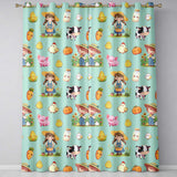 Cute Farm Girl Animals Harvest Seamless Pattern Mint Background  Readymade Eyelet Ring Top Thermal 100% Blackout Curtains