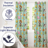 Cute Farm Girl Animals Harvest Seamless Pattern Mint Background  Readymade Eyelet Ring Top Thermal 100% Blackout Curtains
