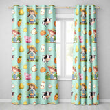 Cute Farm Girl Animals Harvest Seamless Pattern Mint Background  Readymade Eyelet Ring Top Thermal 100% Blackout Curtains