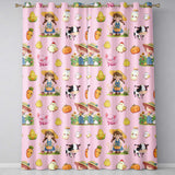Cute Farm Girl Animals Harvest Seamless Pattern Pink Background  Readymade Eyelet Ring Top Thermal 100% Blackout Curtains