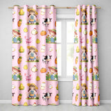 Cute Farm Girl Animals Harvest Seamless Pattern Pink Background  Readymade Eyelet Ring Top Thermal 100% Blackout Curtains