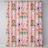 Cute Farm Girl Animals Harvest Seamless Pattern Pink Background  Readymade Eyelet Ring Top Thermal 100% Blackout Curtains
