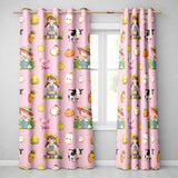 Cute Farm Girl Animals Harvest Seamless Pattern Pink Background  Readymade Eyelet Ring Top Thermal 100% Blackout Curtains
