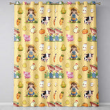 Cute Farm Girl Animals Harvest Seamless Pattern Yellow Background  Readymade Eyelet Ring Top Thermal 100% Blackout Curtains
