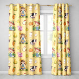 Cute Farm Girl Animals Harvest Seamless Pattern Yellow Background  Readymade Eyelet Ring Top Thermal 100% Blackout Curtains