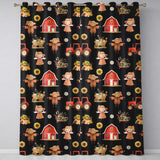 Cute Autumn Scarecrow Barn Flowers Seamless Pattern Black Background  Readymade Eyelet Ring Top Thermal 100% Blackout Curtains
