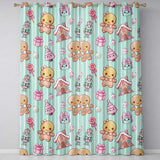 Cute Christmas Gingerbread Candy House Gifts  Pattern Teal Stripe Background  Readymade Eyelet Ring Top Thermal 100% Blackout Curtains