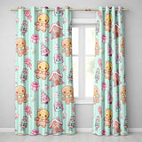 Cute Christmas Gingerbread Candy House Gifts  Pattern Teal Stripe Background  Readymade Eyelet Ring Top Thermal 100% Blackout Curtains