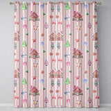 Cute Christmas Festive Stickers Gingerbread House Tree Cream Stripe Background  Readymade Eyelet Ring Top Thermal 100% Blackout Curtains