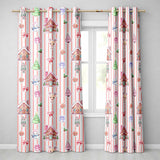 Cute Christmas Festive Stickers Gingerbread House Tree Cream Stripe Background  Readymade Eyelet Ring Top Thermal 100% Blackout Curtains