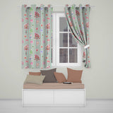 Cute Christmas Festive Stickers Gingerbread House Tree Teal Stripe Background  Readymade Eyelet Ring Top Thermal 100% Blackout Curtains