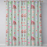 Cute Christmas Festive Stickers Gingerbread House Tree Teal Stripe Background  Readymade Eyelet Ring Top Thermal 100% Blackout Curtains