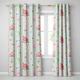 Cute Christmas Festive Stickers Gingerbread House Tree Teal Stripe Background  Readymade Eyelet Ring Top Thermal 100% Blackout Curtains