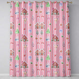 Cute Christmas Festive Stickers Gingerbread House Tree Pink Stripe Background  Readymade Eyelet Ring Top Thermal 100% Blackout Curtains