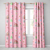 Cute Christmas Festive Stickers Gingerbread House Tree Pink Stripe Background  Readymade Eyelet Ring Top Thermal 100% Blackout Curtains