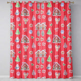 Cute Christmas Festive Stickers Gingerbread House Tree Red Stripe Background  Readymade Eyelet Ring Top Thermal 100% Blackout Curtains