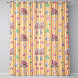 Cute Christmas Festive Stickers Gingerbread House Tree Yellow Stripe Background  Readymade Eyelet Ring Top Thermal 100% Blackout Curtains