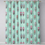Cute Nutcracker Soldiers Christmas Toy Characters  Pattern Teal Background  Readymade Eyelet Ring Top Thermal 100% Blackout Curtains