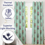 Cute Nutcracker Soldiers Christmas Toy Characters  Pattern Teal Background  Readymade Eyelet Ring Top Thermal 100% Blackout Curtains