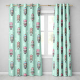 Cute Nutcracker Soldiers Christmas Toy Characters  Pattern Teal Background  Readymade Eyelet Ring Top Thermal 100% Blackout Curtains