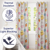 Cute Easter Bunny Chick Eggs Carrot Cute Seamless Pattern Cream Background  Readymade Eyelet Ring Top Thermal 100% Blackout Curtains