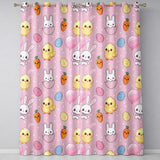 Cute Easter Bunny Chick Carrots Eggs Polka Dot  Pattern Rose Pink Background  Readymade Eyelet Ring Top Thermal 100% Blackout Curtains