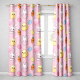 Cute Easter Bunny Chick Carrots Eggs Polka Dot  Pattern Rose Pink Background  Readymade Eyelet Ring Top Thermal 100% Blackout Curtains