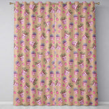 Cute Pink Plant Pots Leaves Strawberry Seamless Pattern Beige Background  Readymade Eyelet Ring Top Thermal 100% Blackout Curtains