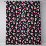 Cute Pink Plant Pots Leaves Strawberry Seamless Pattern Dark Background  Readymade Eyelet Ring Top Thermal 100% Blackout Curtains