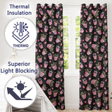 Cute Pink Plant Pots Leaves Strawberry Seamless Pattern Dark Background  Readymade Eyelet Ring Top Thermal 100% Blackout Curtains