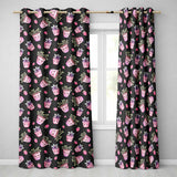 Cute Pink Plant Pots Leaves Strawberry Seamless Pattern Dark Background  Readymade Eyelet Ring Top Thermal 100% Blackout Curtains