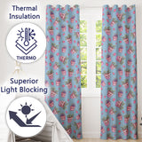 Cute Pink Plant Pots Leaves Strawberry Seamless Pattern Sky Blue Background  Readymade Eyelet Ring Top Thermal 100% Blackout Curtains