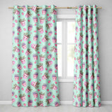 Cute Pink Plant Pots Leaves Strawberry Seamless Pattern Mint Background  Readymade Eyelet Ring Top Thermal 100% Blackout Curtains