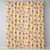 Cute Pink Plant Pots Leaves Strawberry Seamless Pattern Yellow Background  Readymade Eyelet Ring Top Thermal 100% Blackout Curtains