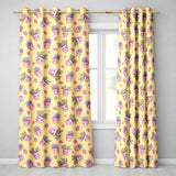 Cute Pink Plant Pots Leaves Strawberry Seamless Pattern Yellow Background  Readymade Eyelet Ring Top Thermal 100% Blackout Curtains