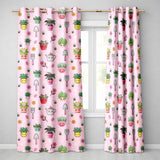 Cute Kawaii Garden Tools Plants Bees Seamless Pattern Pink Floral Background  Readymade Eyelet Ring Top Thermal 100% Blackout Curtains