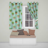 Cute Kawaii Smiling Plant Pots Leaves Seamless Pattern Mint Background  Readymade Eyelet Ring Top Thermal 100% Blackout Curtains