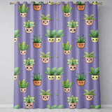 Cute Kawaii Smiling Plant Pots Leaves Seamless Pattern Purple Background  Readymade Eyelet Ring Top Thermal 100% Blackout Curtains