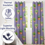 Cute Kawaii Smiling Plant Pots Leaves Seamless Pattern Purple Background  Readymade Eyelet Ring Top Thermal 100% Blackout Curtains