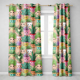 Cute Kawaii Smiling Plant Pots Succulents Leaves  Pattern Peach Background  Readymade Eyelet Ring Top Thermal 100% Blackout Curtains