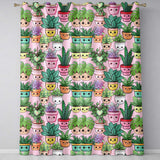 Cute Kawaii Smiling Plant Pots Succulents Leaves  Pattern Blush Background  Readymade Eyelet Ring Top Thermal 100% Blackout Curtains