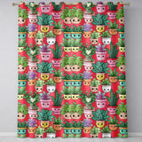 Cute Kawaii Smiling Plant Pots Succulents Leaves  Pattern Red Background  Readymade Eyelet Ring Top Thermal 100% Blackout Curtains