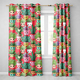 Cute Kawaii Smiling Plant Pots Succulents Leaves  Pattern Red Background  Readymade Eyelet Ring Top Thermal 100% Blackout Curtains