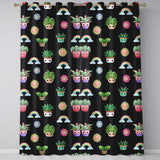 Cute Kawaii Rainbow Sun Flowers Plant Pots Seamless Pattern Black Background  Readymade Eyelet Ring Top Thermal 100% Blackout Curtains