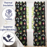 Cute Kawaii Rainbow Sun Flowers Plant Pots Seamless Pattern Black Background  Readymade Eyelet Ring Top Thermal 100% Blackout Curtains