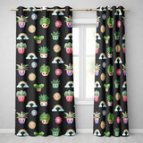 Cute Kawaii Rainbow Sun Flowers Plant Pots Seamless Pattern Black Background  Readymade Eyelet Ring Top Thermal 100% Blackout Curtains