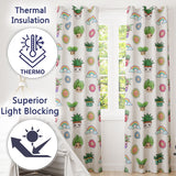 Cute Kawaii Rainbow Sun Flowers Plant Pots Seamless Pattern Grey Background  Readymade Eyelet Ring Top Thermal 100% Blackout Curtains